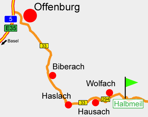 Approach via Offenburg (motorway A5)
